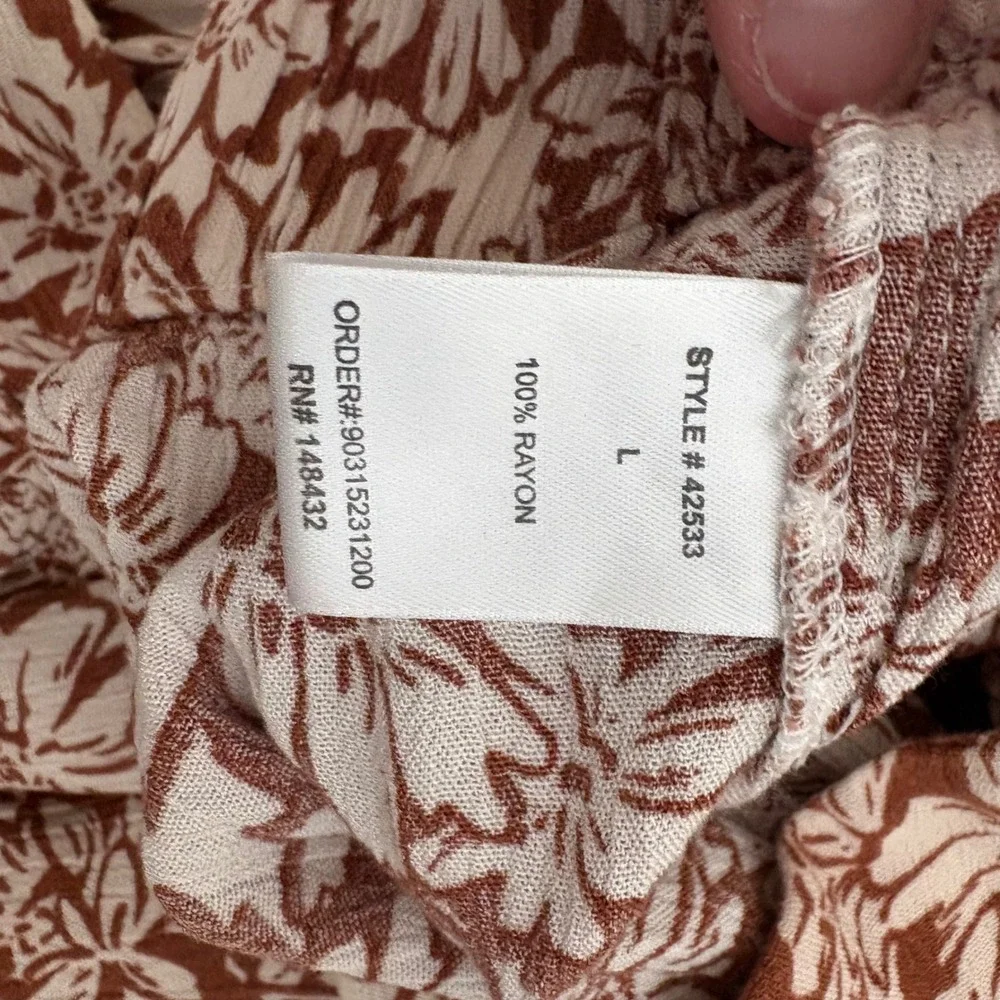 Becool Brown White Floral Wide Leg Pants‎ Womens Large High Rise Rayon Boho